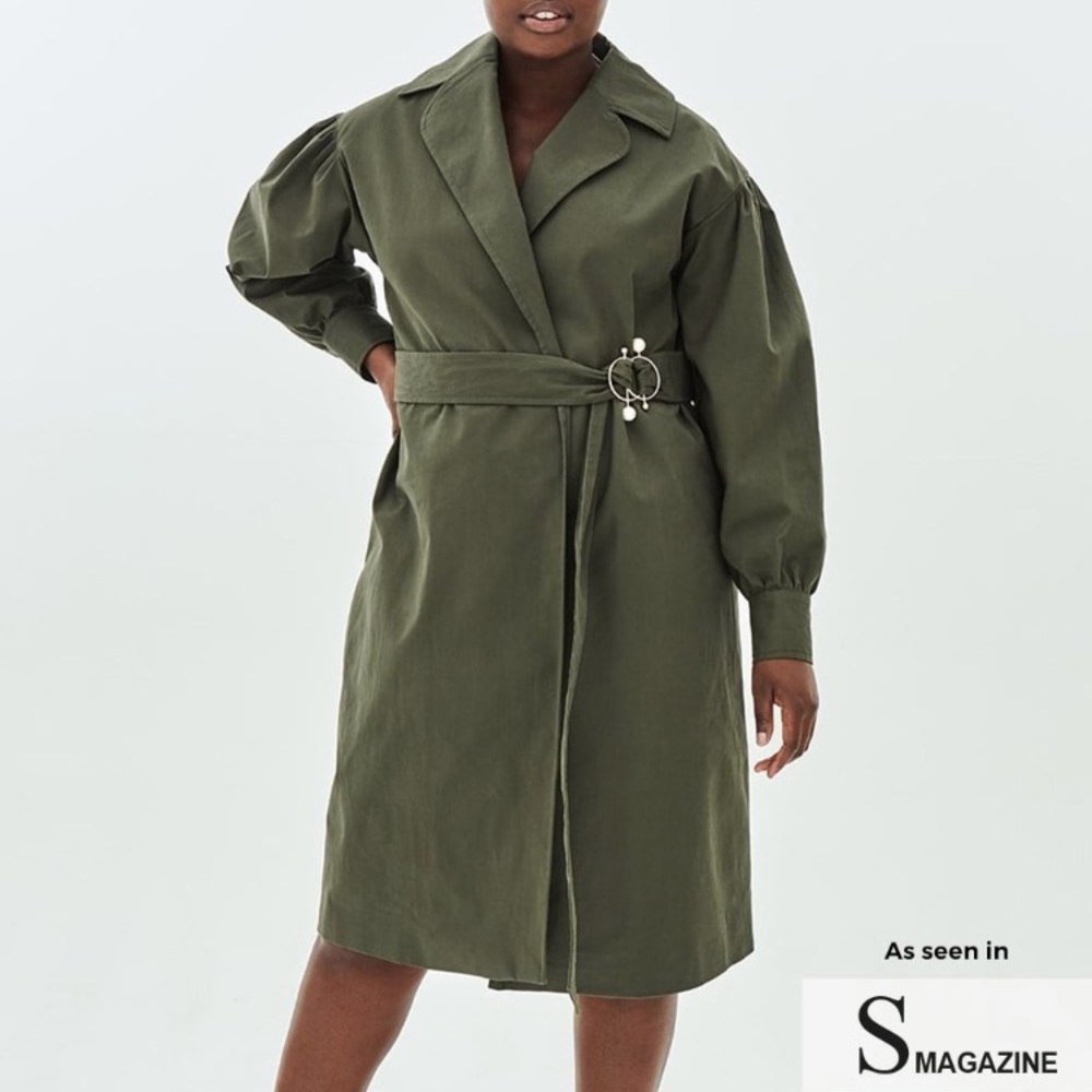 Elvi Trench Coat with Pearl Trim NEW WITH TAGS